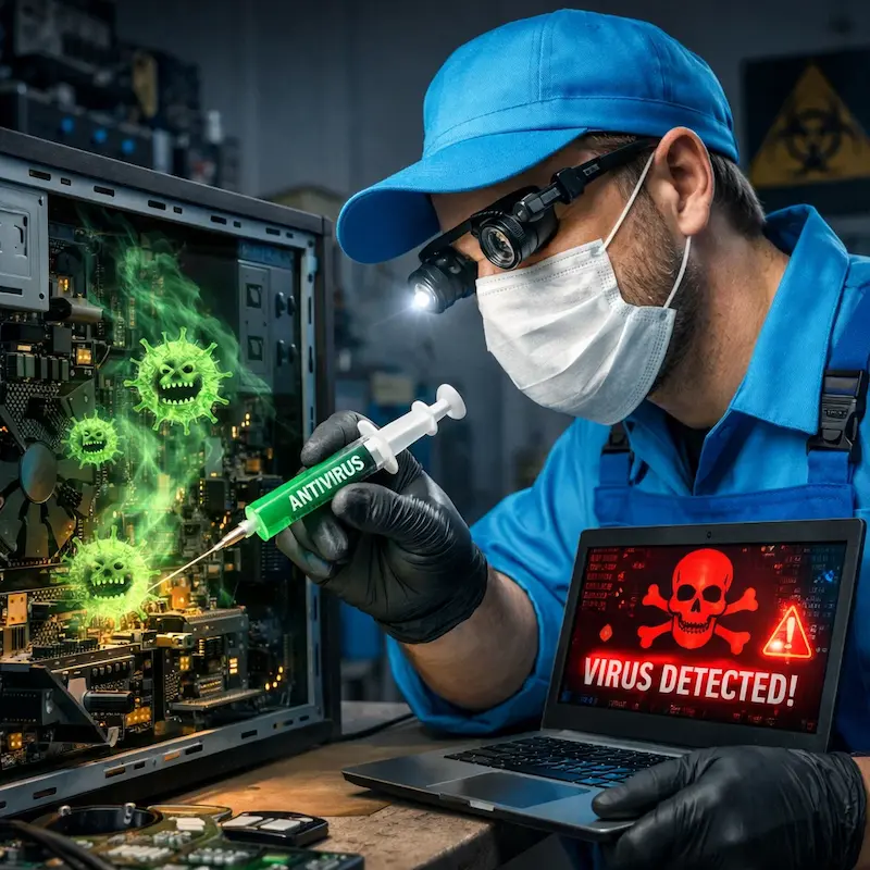 Лечение компьютера от вирусов в Коркино на дому